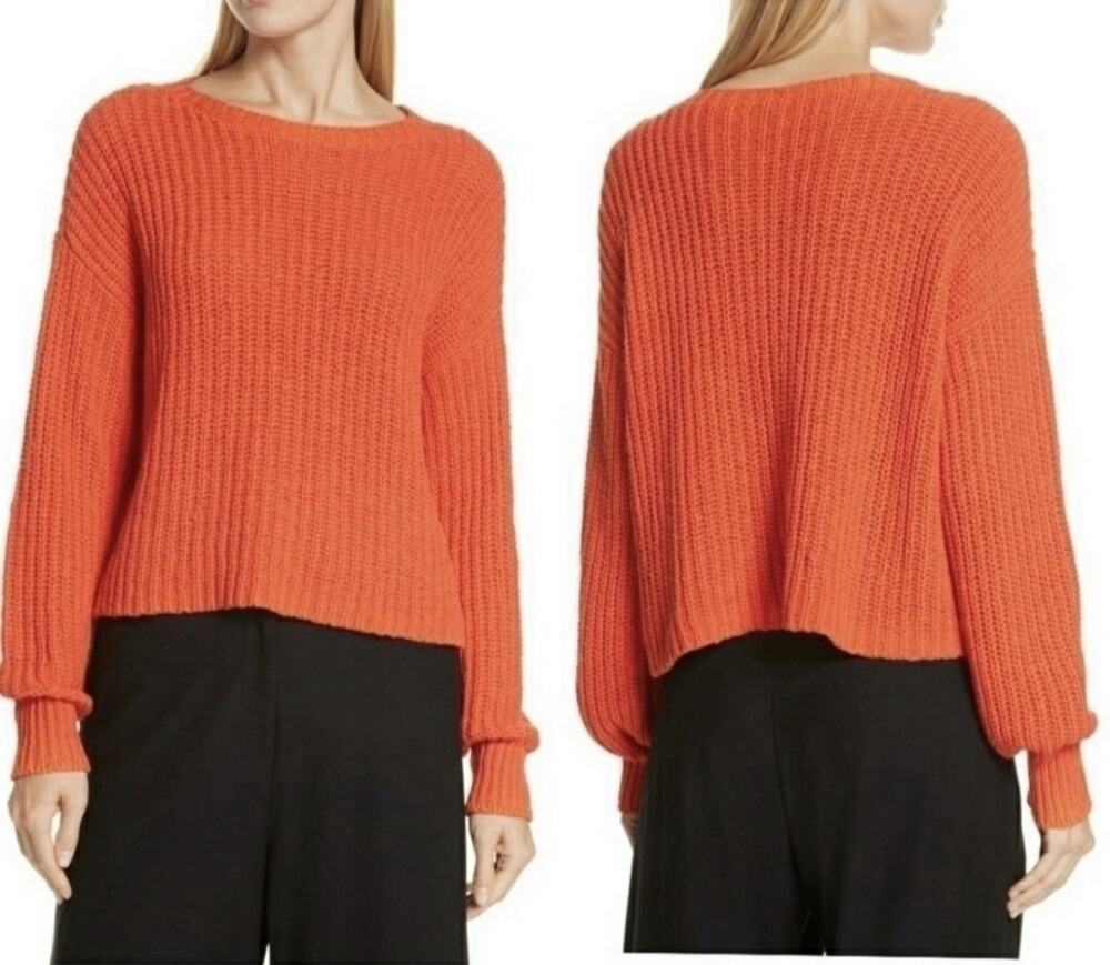 Eileen Fisher Orange Organic Cotton Chunky Oversized Cropped Boxy Sweater Size M